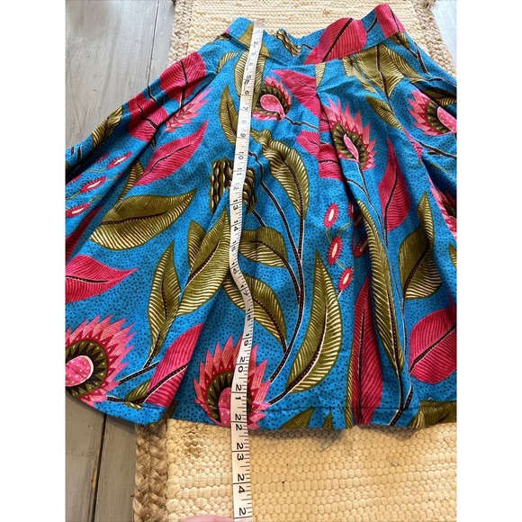 Francis + Benedict Blue Pink Leaves Pleated Skirt African Sz XS Side Zip Pocket - Picture 4 of 10